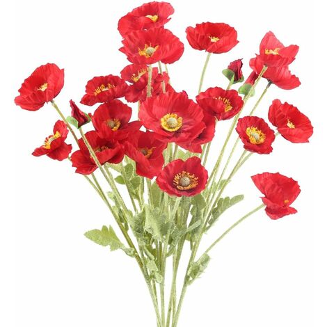 6 UNIDS Flor Artificial Ramo de Amapola Roja Flor de Seda Artificial para la Decoración de la Fiesta de Navidad Florero Mesa de Casa Winter-60cm