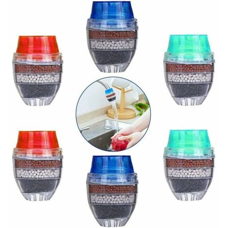6 Unids Mini Grifo Filtro De Agua Cartucho Para El Hogar Grifo De Carbón De Coco Grifo Purificador De Agua Limpia Filtro, Carbón Activado Redondo 5 Capas Grifo De Agua Purificada Para El Hogar