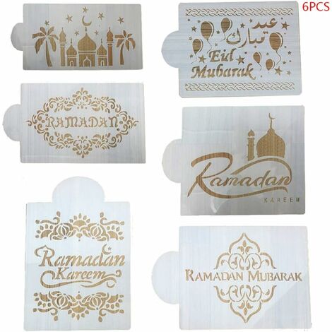 6 Unids/Set Eid Mubarak Ramadan Café Flor Spray Torta Decoración Plantillas Diy Plantilla Azúcar Polvo Tamiz
