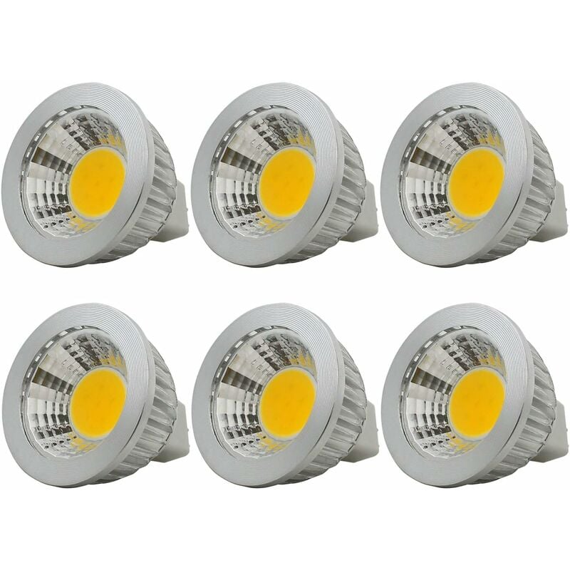 Ersandy - 6 unités, Ampoule led MR16/GU5.3 cob Lampe Bulb, 3W / 210lm, dc 12V, Blanc Chaud 2700K, Équivalent à Ampoule Halogène 20W, ø50x52, 90°