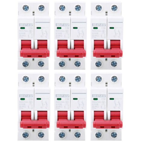 6 unités disjoncteur différentiel 2P 32A DZ47-63Z pour installations photovoltaïques, protection contre les surtensions et fuites de courant