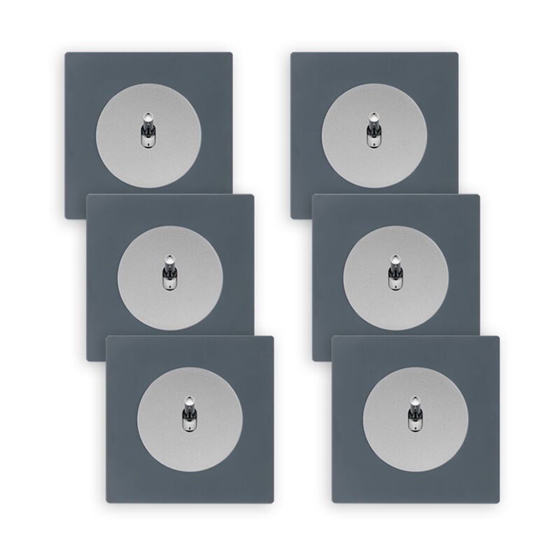 Fontini - 6 va-et-vient alu glossy dom + 6 plaques simples blue grey