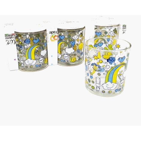 6 Verres Colorés Soleil Lune Arc-en-ciel Table En Verre Rayures Fabriqué En Italie