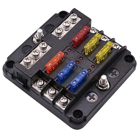 6 Voies Bote Fusibles 12v, Porte Fusible Blocs Fusible Lame Avec 16 Fusibles 6 Voyants Led Couvercle De Protection Pour 12v/24v Voiture Automobile