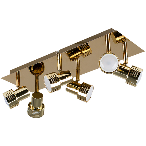 6 Way Rectangular Plate Gold Adjustable Ceiling Spotlight 22773