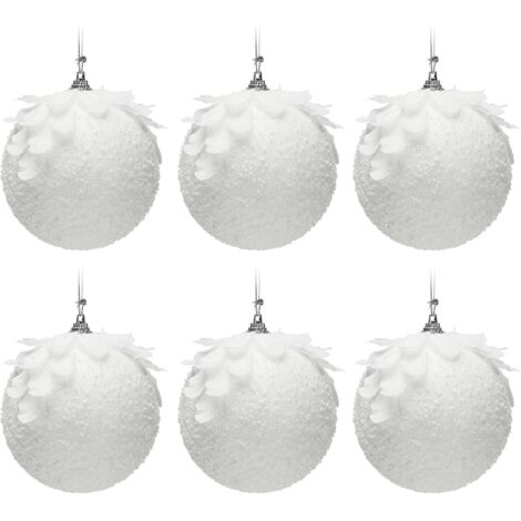 6 weiße Glitzer-Weihnachtskugeln, funkelnder Christbaumschmuck, hängender Christbaumschmuck