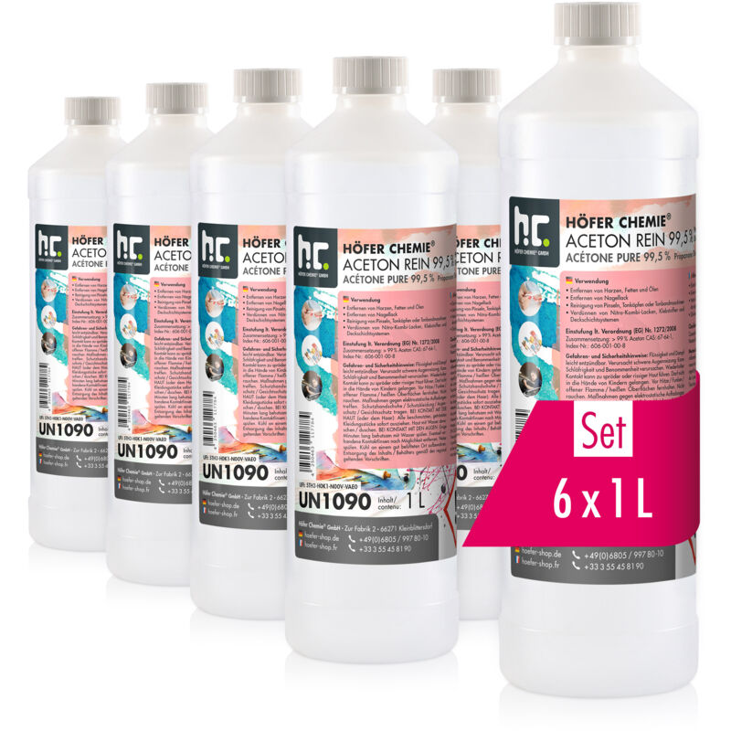 6 x 1 Litre Acétone pur 99,5%