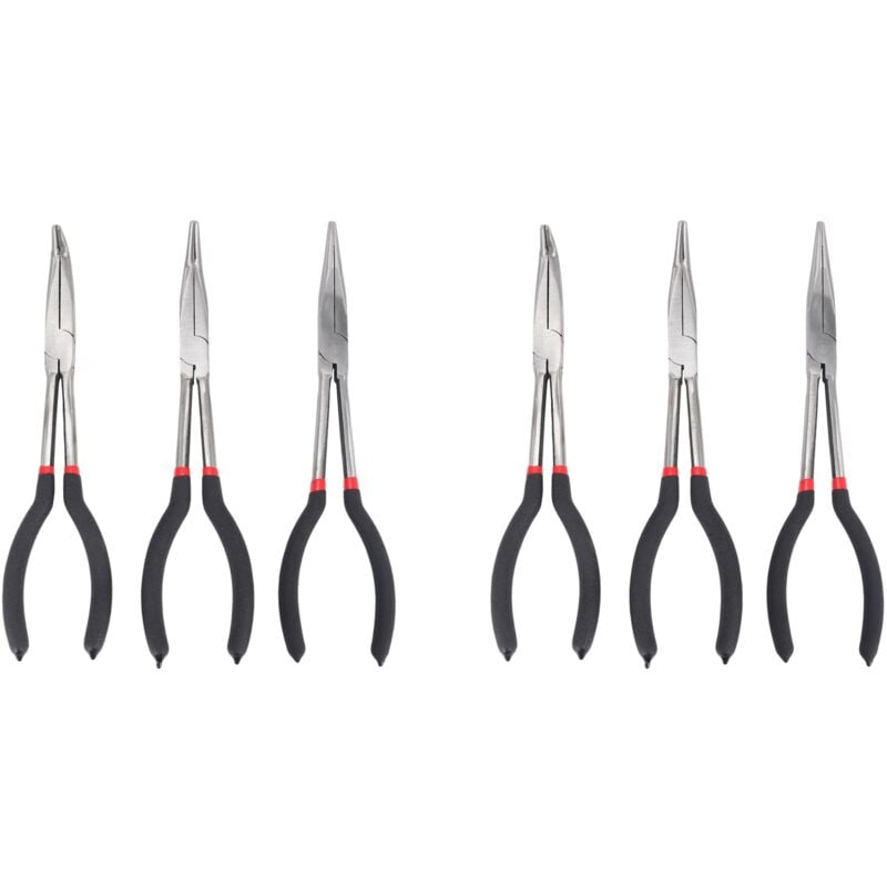 Image of 6 X 11 Extra Lange Nasen Zangen Set Gerade & Bent Tipp Grip Hand Werkzeug