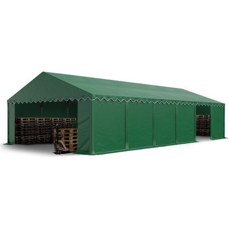 6 x 12 m Heavy Duty PVC Storage Tent with GROUNDBAR Shed Temporary Shelter Fabric Warehouse Building with Galvanized Steel Construction in darkgreen - green