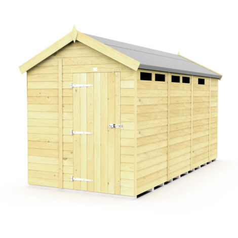 6 x 13 Feet Apex Security Shed - Single Door - Wood - L387 x W175 x H217 cm