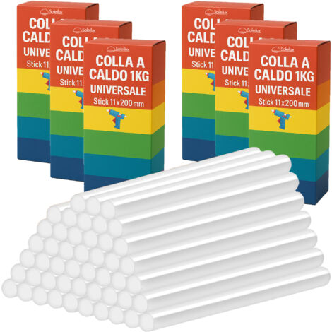 6 x 1kg Stick Colla a Caldo Universale - 11x200mm, Trasparente, Compatibile con Pistole Standard, Forte Adesione per Legno, Plastica, Tessuti e Fai da Te