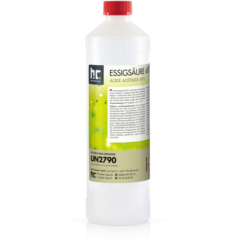 Höfer Chemie 24x 1 l acide acétique 60 % - nettoyant et détartrant optimal - qualité premium fabriqué en Allemagne