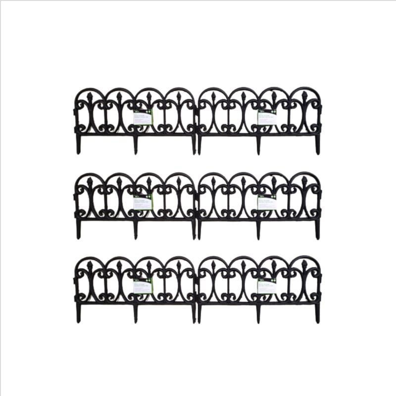 6 x 23cm 4 Piece Black Ornate Garden Border Fence Edging