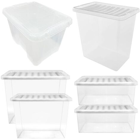 6 x 24L Heavy Duty Multipurpose Home Office Clear Plastic Storage Containers With Lids