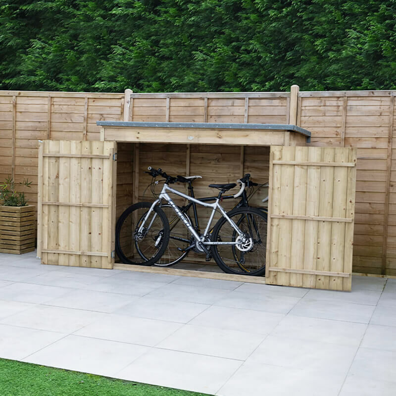Forest Garden - 6' x 2'6 Forest Double Door Overlap Wooden Bike Shed / Pressure Treated (no floor) - Pressure Treated