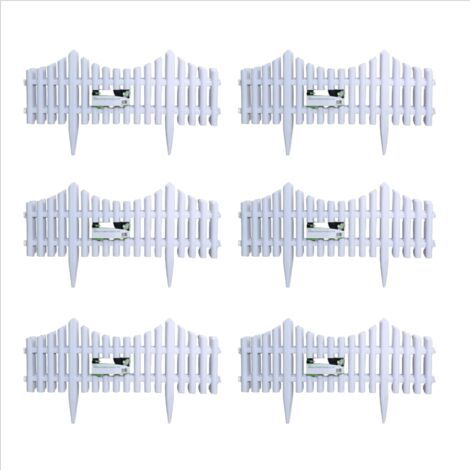 6 x 33cm 4 Piece Set White Wood Effect Picket Fence Garden Edging