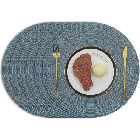 6 X 38cm/15inch Sets De Table Ronds Tisss (bleu) Sets De Table En Coton Tiss Thermo-isolants Et Antidrapants Sets De Table Lavables Pour Les Runio