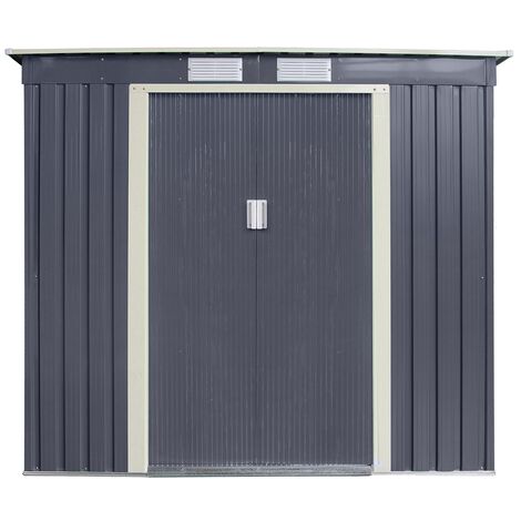6 x 4 (2.01m x 1.21m) Double Door Metal Pent Shed - Dark Grey