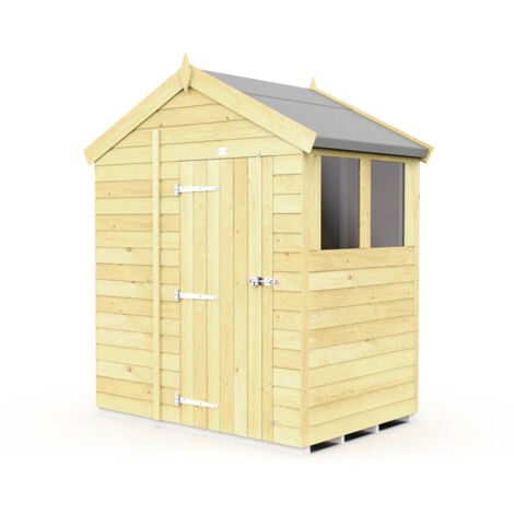 6 x 4 Feet Apex Shed - Single Door With Windows - Wood - L127 x W175 x H217 cm