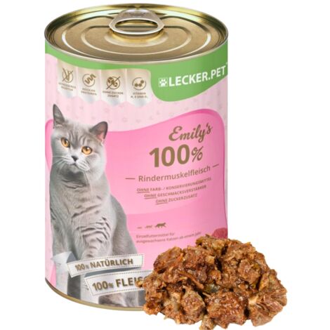 6 x 400 g Lecker.Pet® Emily's 100 % Rindermuskelfleisch Katzenfutter Nassfutter