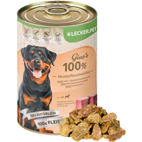 6 x 400 g Lecker.Pet® Gino's 100 % Muskelfleischwürfel Rind & Schwein Hundefutter Nassfutter