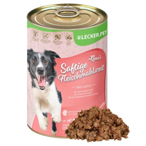 6 x 400 g Lecker.Pet® Luna's Saftige Fleischmahlzeit mit Lamm Hundefutter Nassfutter