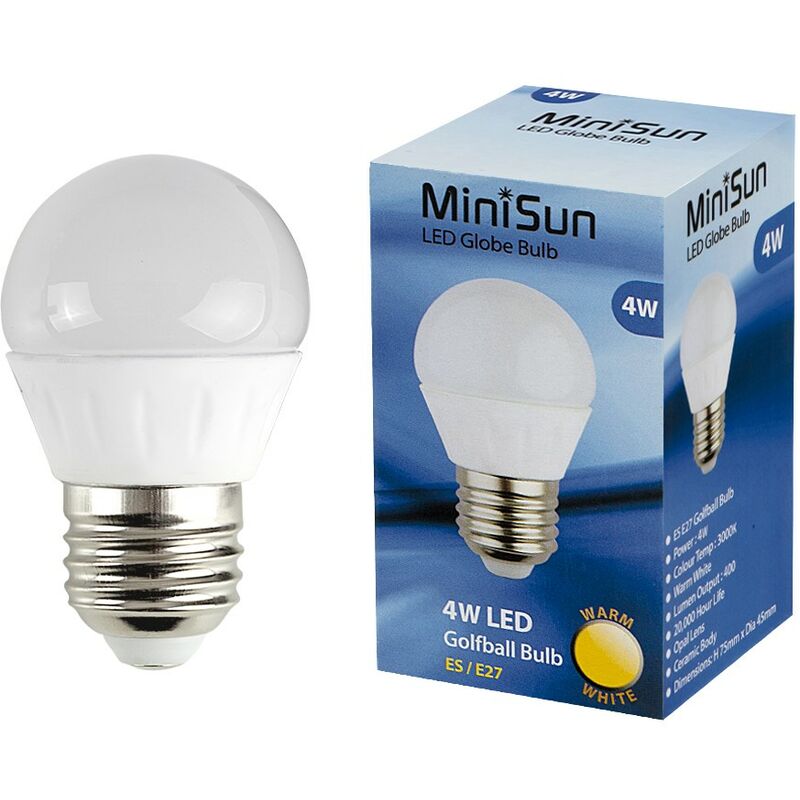 4W ES E27 LED Golfball Bulb in Warm White - A+ - Minisun