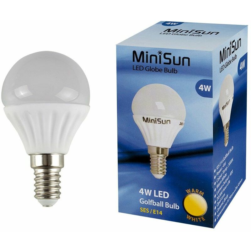 Minisun - 4W SES E14 LED Golfball Bulb in Warm White - Pack of 2