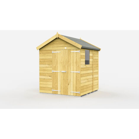 6 x 5 Feet Apex Shed - Double Door With Windows - Wood - L158 x W175 x H217 cm
