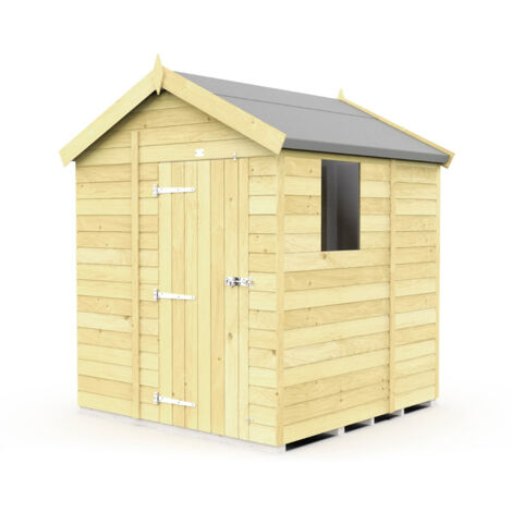 6 x 5 Feet Apex Shed - Single Door With Windows - Wood - L158 x W175 x H217 cm