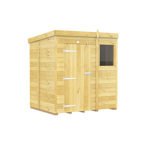 6 x 5 Feet Pent Shed - Single Door With Windows - Wood - L147 x W185 x H201 cm