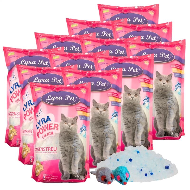 12 x 5 litres Lyra Pet Lyra Power Silica Silicate Litière pour chats + 2 souris