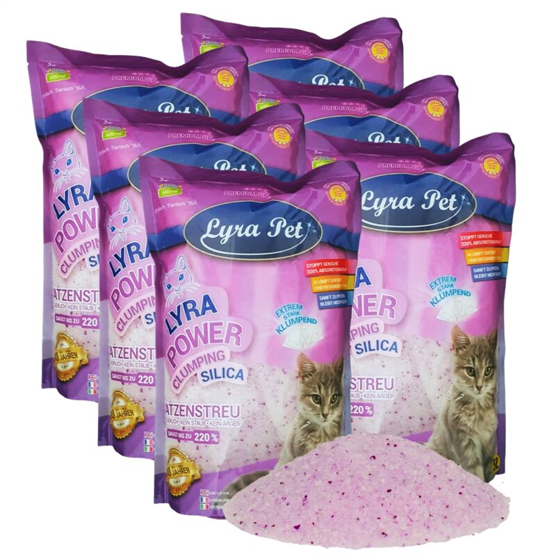 6 x 5 litres Lyra Pet Lyra Power Silica Litière agglomérante pour chat au silicate