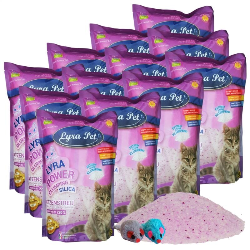 12 x 5 litres Lyra Pet Lyra Power Silica Litière agglomérante pour chat + 2 souris