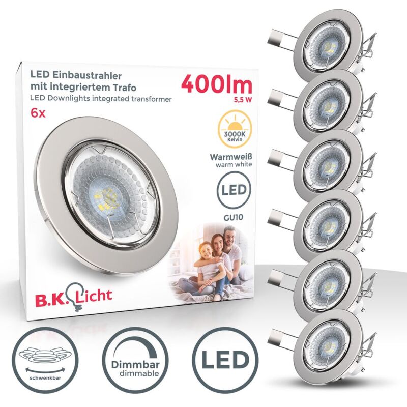 

6 x 5 W LED Focos empotrables Ø 86 mm I Regulable y giratorio I GU10 I Luz blanco cálido 2700K 380lm I Downlight IP23 I Profundidad 70mm I 230 V