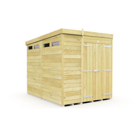 6 x 8 Feet Pent Security Shed - Double Door - Wood - L231 x W185 x H201 cm