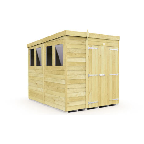 6 x 8 Feet Pent Shed - Double Door With Windows - Wood - L231 x W185 x H201 cm
