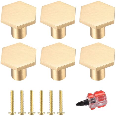 6 X Brass Hexagonal Cabinet Knobs Single Hole Drawer Handles for Kitchen Cupboard Office Furniture