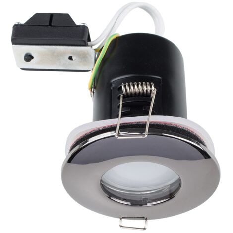 6 x Fire Rated Bathroom Shower IP65 Black Chrome Domed GU10 Ceiling Downlight + 6 x Cool White GU10 LED Bulbs