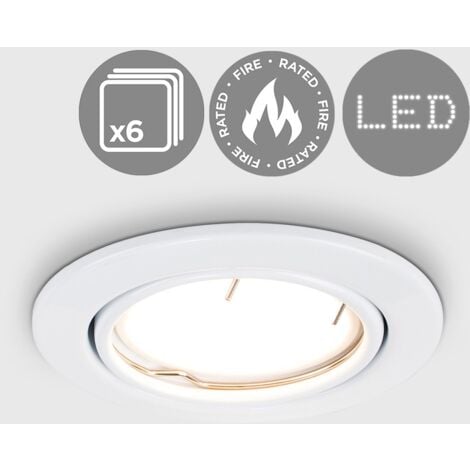 6 x Fire Rated GU10 Tiltable Ceiling Recessed - White