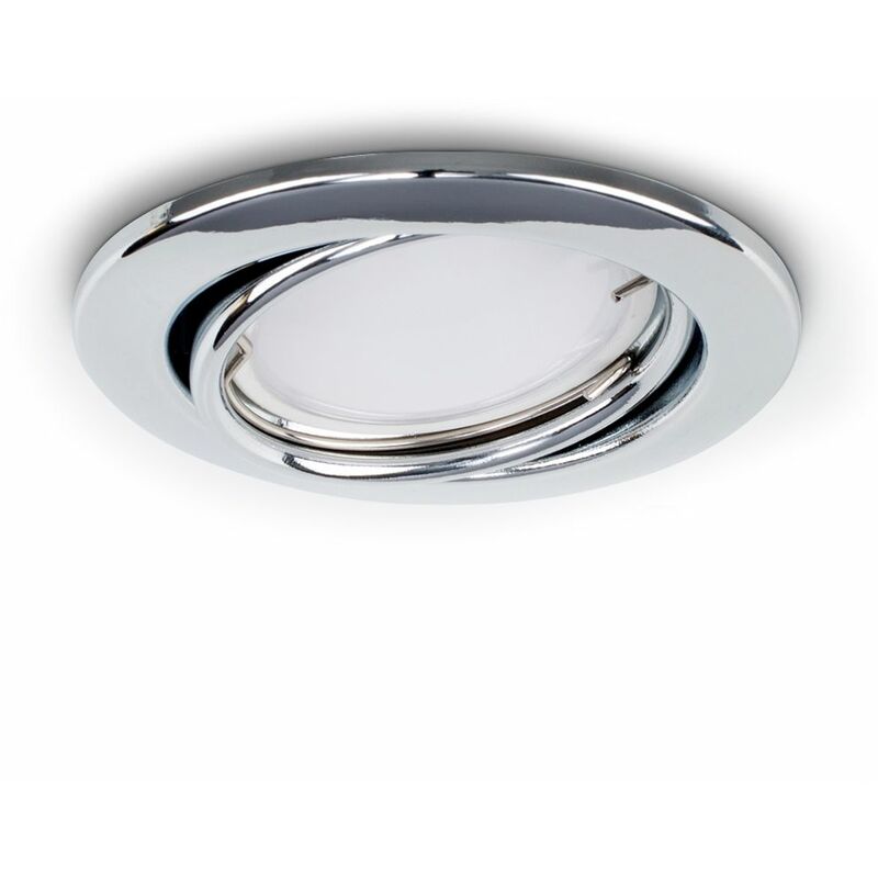 6 x Fire Rated Tiltable GU10 Recessed Ceiling Downlight Spotlights + Cool White LED Bulbs - Chrome