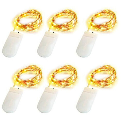 6 X Guirlande Lumineuse Guirlande Lumineuse 30LEDs 3m Fil d'Argent à Piles CR2032 (Inclus) Pour Fête/Mariage/Noël (Blanc Chaud)