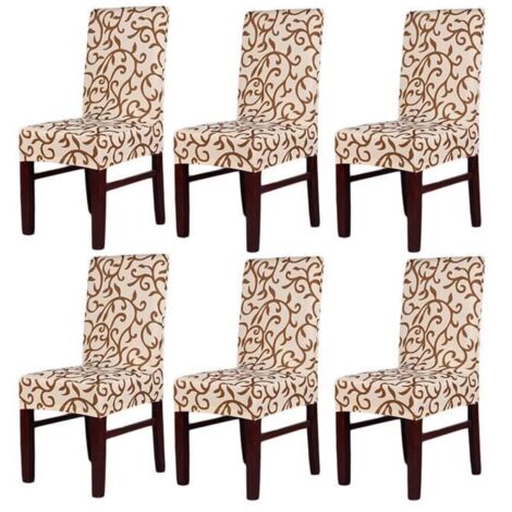 6 x Housse de Chaise Antifouling Anti-sale et élasticité Extensible Universelle Imprimée pour Salle à Manger