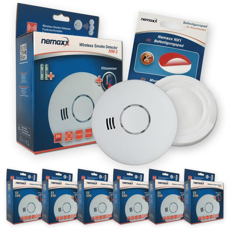 

6 x Nemaxx HW-2 detectores de humos sin hilos detectores de humo detectores de calor con sensor combinado de humos y térmico según la DIN EN 14604 +