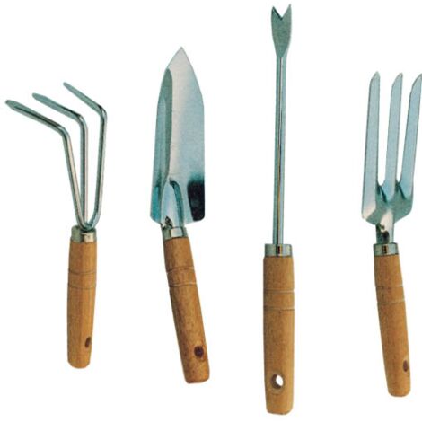 6 x SET 4 ATTREZZINI DA GIARDINO MANICO LEGNO IMP19660