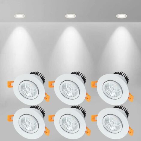 6 x Spot LED Encastrables,5W COB Plafonnier Encastré,Blanc Froid 6000K,500LM,AC 220-240V,Ra≥90,Angle de Faisceau 24°,IP44,Pour salle de bain,Cuisine,Salon,Couloir(Blanc) [Classe énergétique A+](Ouvert