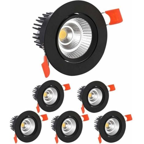 6 x Spot LED Encastrables,5W COB Plafonnier Encastré,Blanc Froid 6000K,500LM,AC 220-240V,Ra≥90,Angle de Faisceau 24°,IP44,Pour salle de bain,Cuisine,Salon,Couloir(Noir) [Classe énergétique A+](Ouvertu