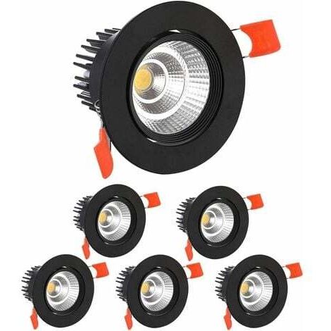 6 x Spot LED Encastrables,5W COB Plafonnier Encastré,Blanc Froid 6000K,500LM,AC 220-240V,Ra≥90,Angle de Faisceau 24°,IP44,Pour salle de bain,Cuisine,Salon,Couloir(Noir) [Classe énergétique A+](Ouvertu
