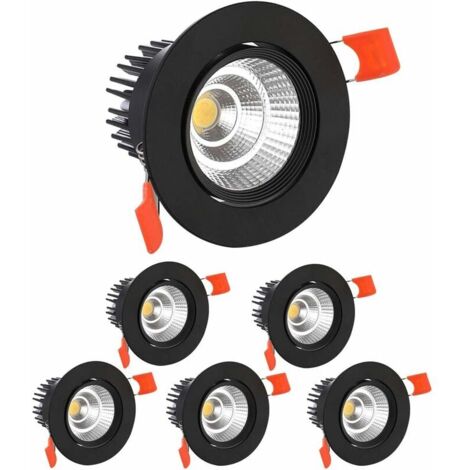 6 x Spot LED Encastrables,5W COB Plafonnier Encastré,Blanc Froid 6000K,500LM,AC 220-240V,Ra≥90,Angle de Faisceau 24°,IP44,Pour salle de bain,Cuisine,Salon,Couloir(Noir) [Classe énergétique A+](Ouvertu
