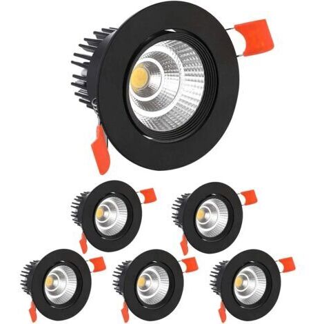 6 x Spot LED Encastrables,5W COB Plafonnier Encastré,Blanc Froid 6000K,500LM,AC 220-240V,Ra≥90,Découpe 60-80mm,Angle de Faisceau 24°,IP44,Pour salle de bain,Cuisine,Salon,Couloir(Noir) [Classe énergét